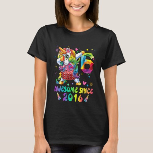 Kids Awesome Since 2016 Dabbing Unicorn Birthday 6 T_Shirt