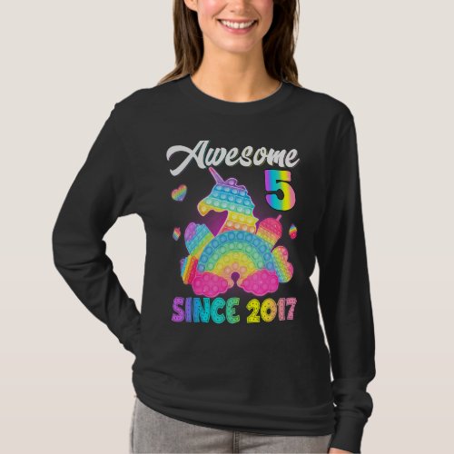 Kids Awesome Since 2017 Pop It Fidget Unicorn 5th  T_Shirt