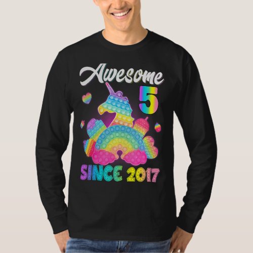 Kids Awesome Since 2017 Pop It Fidget Unicorn 5th  T_Shirt