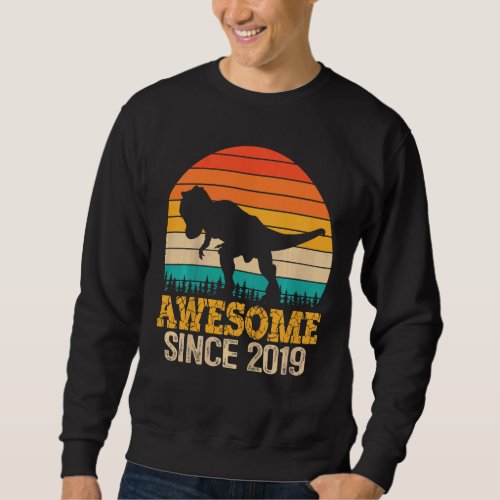 Kids Awesome Since 2019 3rd Birthday Boy Dinosaur  Sweatshirt