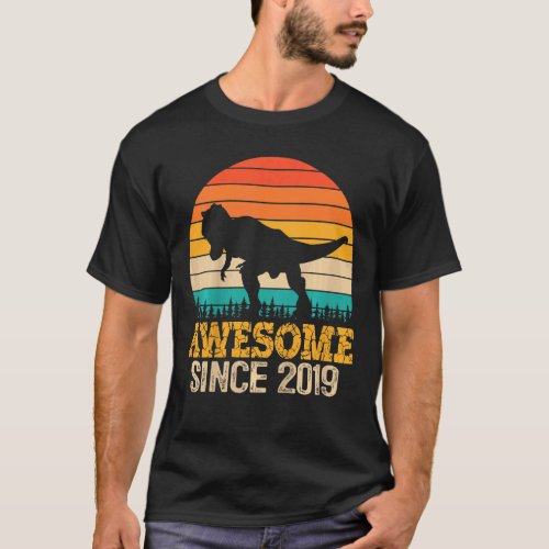 Kids Awesome Since 2019 3rd Birthday Boy Dinosaur  T_Shirt