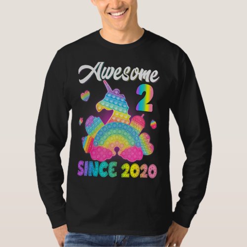Kids Awesome Since 2020 Pop It Fidget Unicorn 2nd  T_Shirt