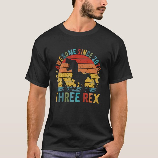 Kids Awesome Since 2020, Three Rex 3rd Birthday T  T-Shirt (Front)
