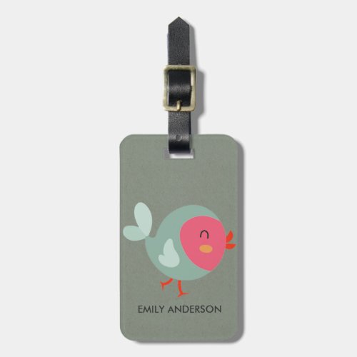 KIDS BABY CUTE PERSONALIZED PINK GREY BABY BIRD LUGGAGE TAG