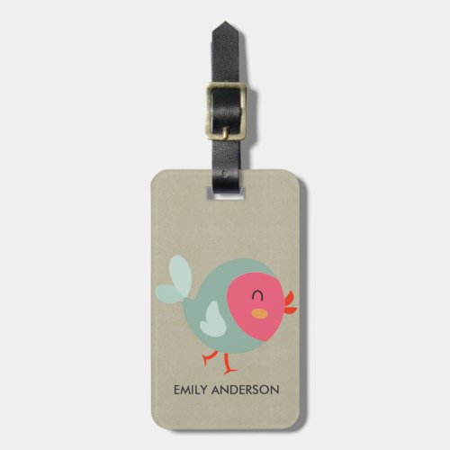 KIDS BABY CUTE PERSONALIZED PINK KRAFT BABY BIRD LUGGAGE TAG