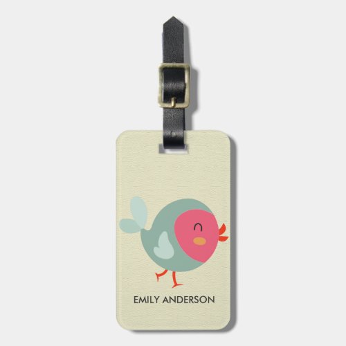 KIDS BABY CUTE PERSONALIZED PINK WHITE BABY BIRD LUGGAGE TAG