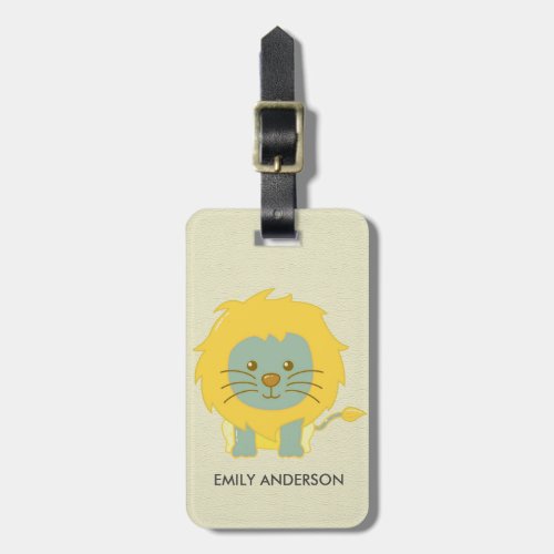 KIDS BABY CUTE PERSONALIZED YELLOW WHITE BABY LION LUGGAGE TAG