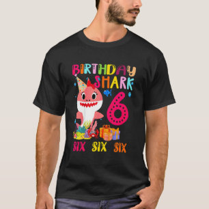 Kids Baby Cute Pink Shark 6th Birthday 6 Years Old T-Shirt