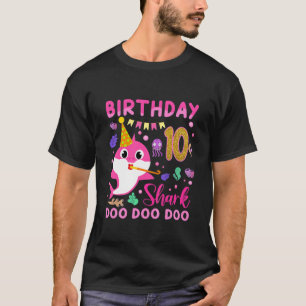 Kids Baby Cute Shark 10Th Birthday Boy Girl 10 Yea T-Shirt