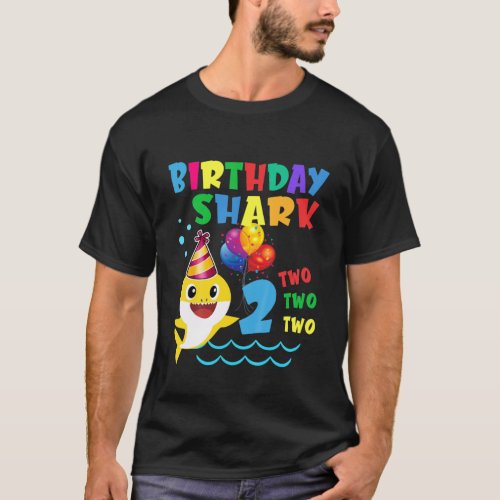 Kids Baby Cute Shark 2Nd Birthday Boy Girl 2 Year T_Shirt