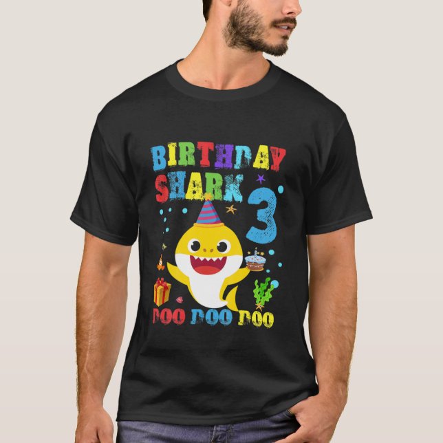 Kids Baby Cute Shark 3Rd Birthday Boy Girl 3 Year T-Shirt (Front)