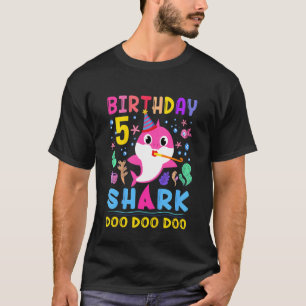 Kids Baby Cute Shark 5th Birthday Boy Girl 5 Year  T-Shirt