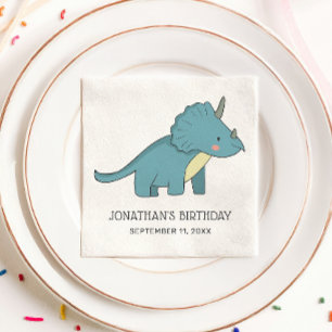 Kids / baby dino party. Blue dinosaur Boy birthday Napkins