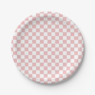 Kids Baby Pink Checkerboard Paper Plates