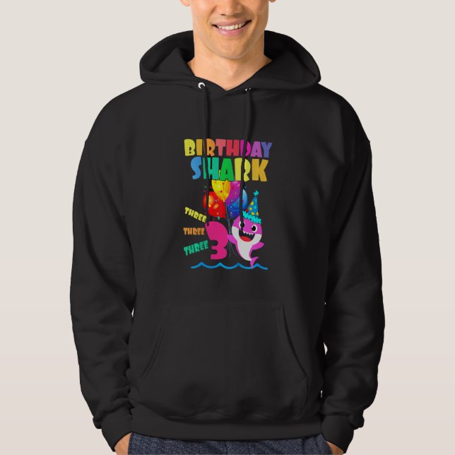 Kids Baby Shark Birthday Boy 3 Year Old  Doo Doo D Hoodie (Front)