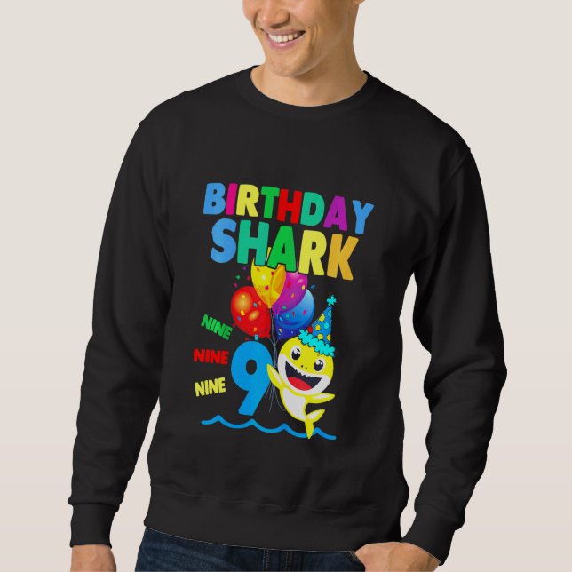 Kids Baby Shark Birthday Boy 9 Year Old  Doo Doo D Sweatshirt (Front)