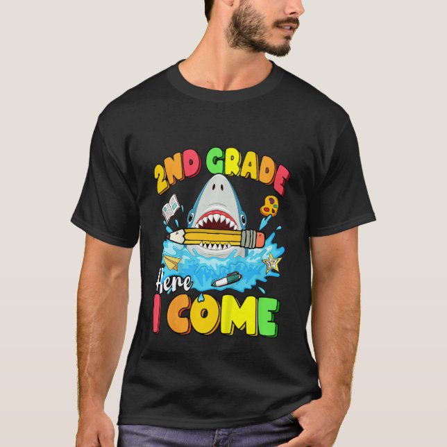 Kids Back To School 2nd Grade Here I Come  Shark G T-Shirt (Front)
