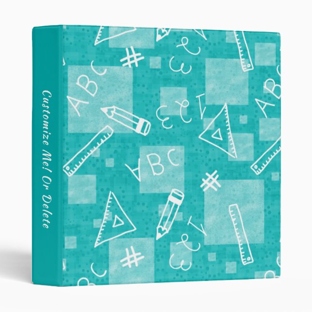 Kids Back To School Blue Pattern Personalized 3 Ring Binder (Front/Spine)