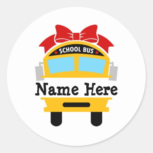 Kids Back to School Bus Personalize Name Classic R Classic Round Sticker