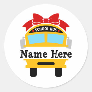 Kids Back to School Bus Personalize Name Classic R Round Sticker