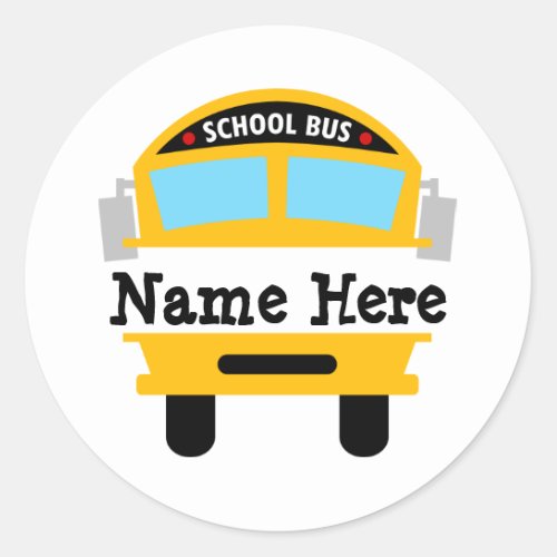 Kids Back to School Bus Personalize Name Classic Round Sticker