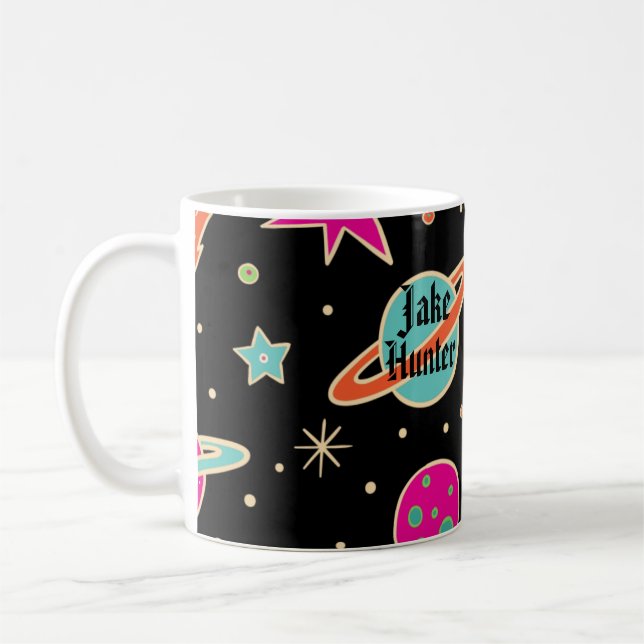 Kids' Back To School Space Rocket Pattern Name Coffee Mug (Left)