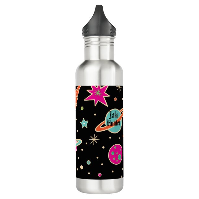 Kids' Back To School Space Rocket Pattern Name Stainless Steel Water Bottle (Left)