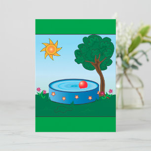 Kids Backyard Pool Scene with Sun Tree Invitation