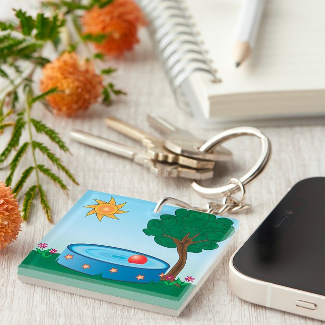 Kids Backyard Pool Scene with Sun Tree Keychain (Creator Uploaded)