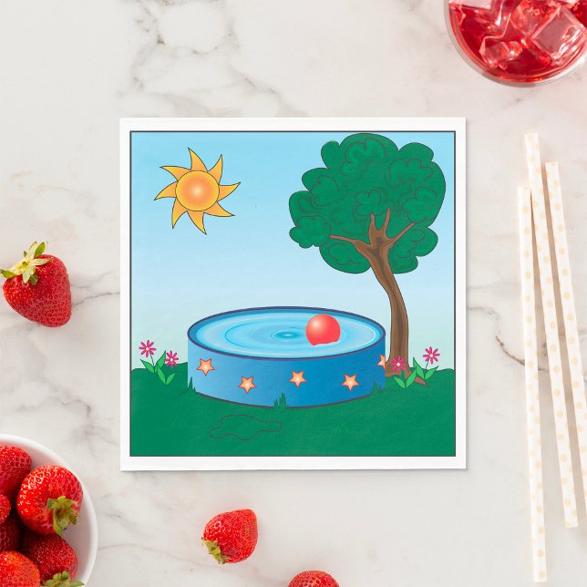 Kids Backyard Pool Scene with Sun Tree Napkins (Creator Uploaded)