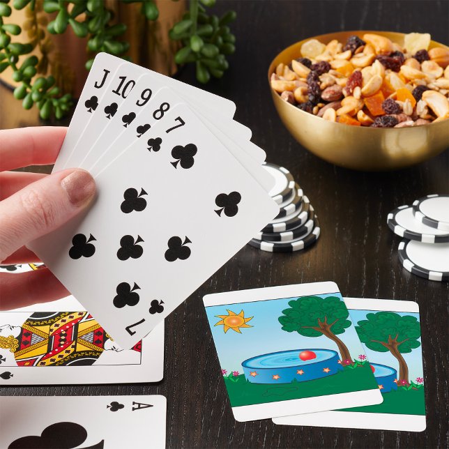Kids Backyard Pool Scene with Sun Tree Poker Cards (Creator Uploaded)