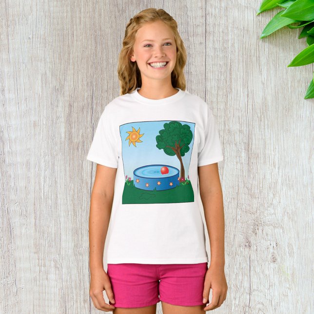 Kids Backyard Pool Scene with Sun Tree T-Shirt (Creator Uploaded)