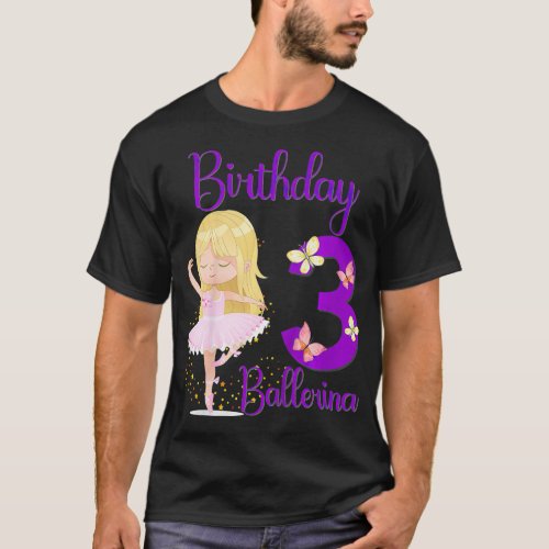 Kids Ballerina 3rd Birthday Party heme 3 Years Old T_Shirt