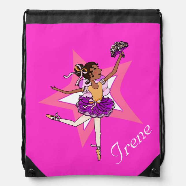 Kids ballet ballerina pink name drawstring bag (Front)