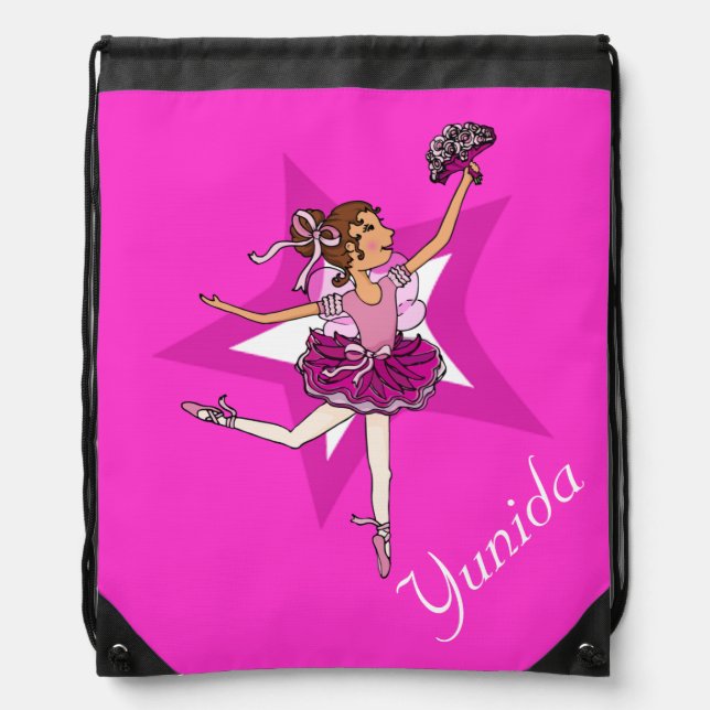 Kids ballet ballerina purple name drawstring bag (Front)