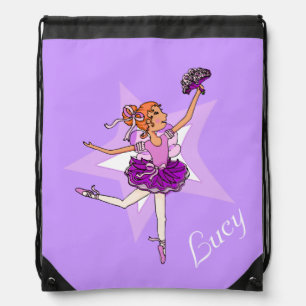 Kids ballet ballerina purple name drawstring bag