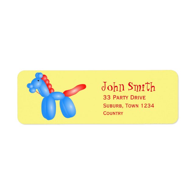 Kid's balloon animal party label (Front)