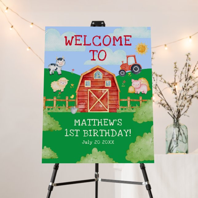 Kid's Barn Animals Themed 1st Birthday Welcome Foam Board (In Situ (Stand))