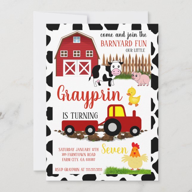 Kids Barnyard birthday invitation boys or girls (Front)