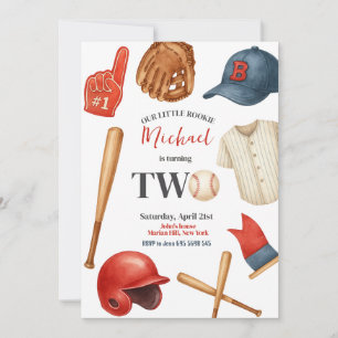 Kids Baseball 2nd Birthday Party Invitation