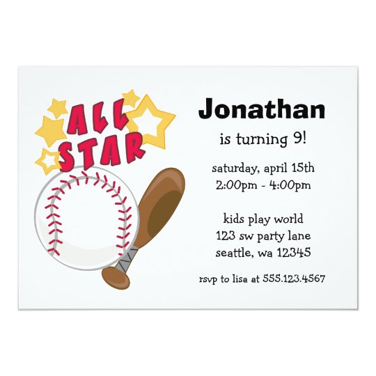 Kids Baseball All Star Birthday Party Invitations