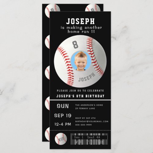 Kids Baseball Custom Photo Sport Ticket Invitation