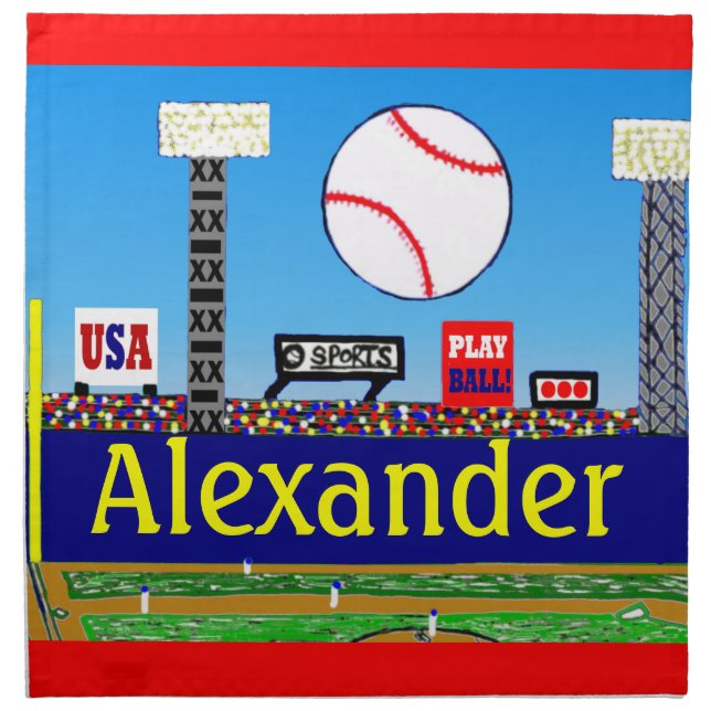 Kids Baseball Personalized Cloth Napkins Gift (Front)