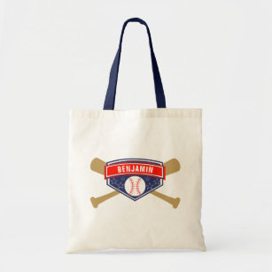 Kids Baseball Personalized Name Tote Bag