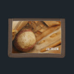 Kids Baseball Personalized Name Trifold Wallet<br><div class="desc">A custom baseball wallet for kids. Personalize with a name for a special gift.</div>