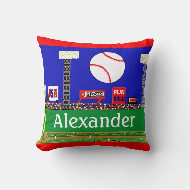 Kids Baseball Personalized Throw Pillow Gift (Front)