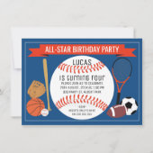 Kids Baseball Sports Birthday Party Invitation (Front)