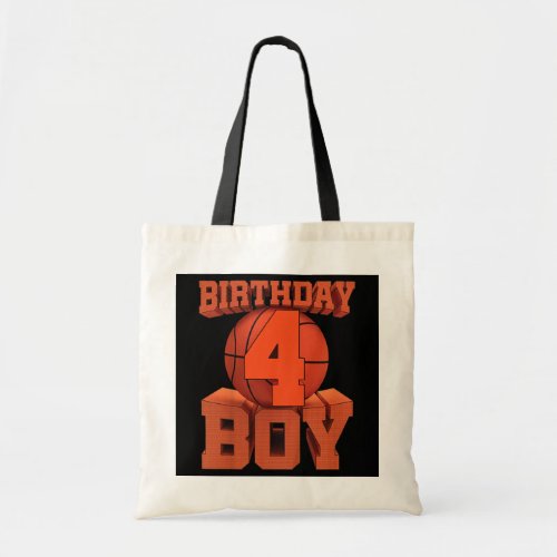 Kids Basketball Birthday 4 Year Old 4th Bday Boy Tote Bag