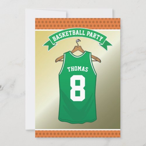 Kids Basketball Birthday Party  Green Jersey Invitation