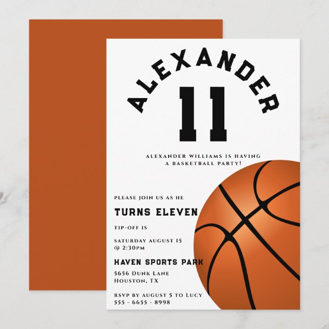 Kid's Basketball Birthday Party Invitation (Front/Back)